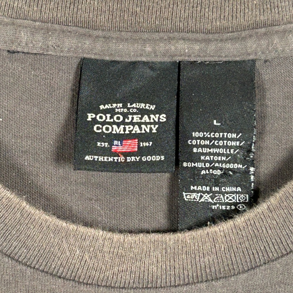 Polo Jeans Co Ralph Lauren T-Shirt Mens L Brown Solid Long Sleeve Logo Graphic - Picture 3 of 12
